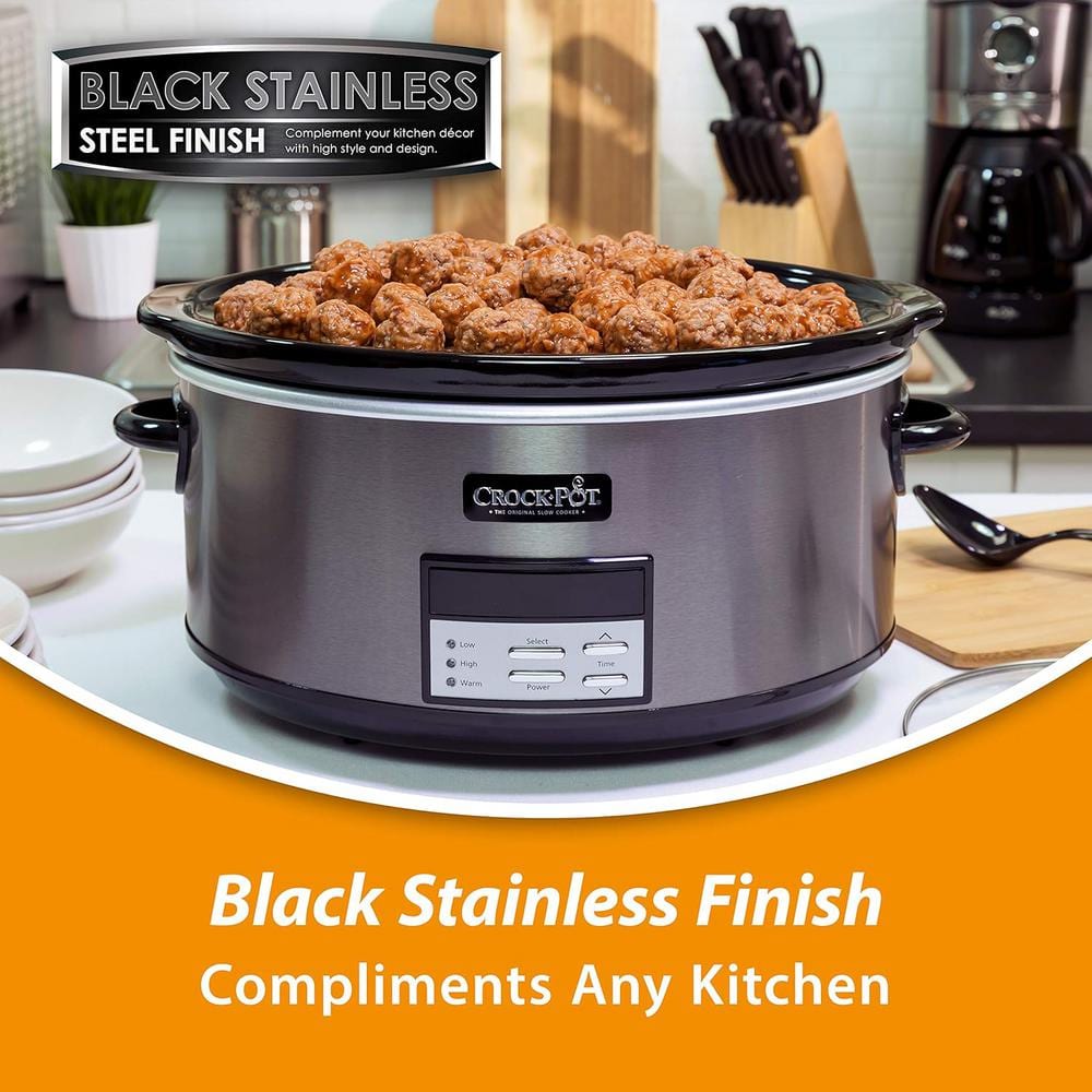 Black Stainless 8-Quart Digital Slow Cooker with Timer