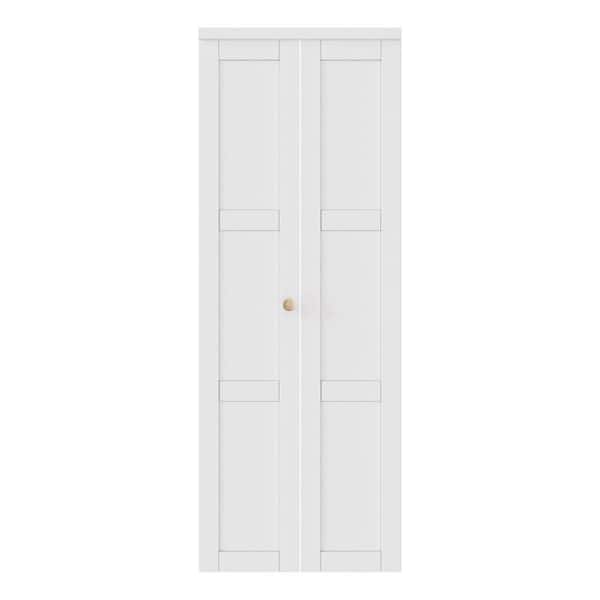 ARK DESIGN 30 in. x 78 in. 3-Lite Panel Solid Core Wood White Finished Composite Closet Bi-Fold Door with Hardware