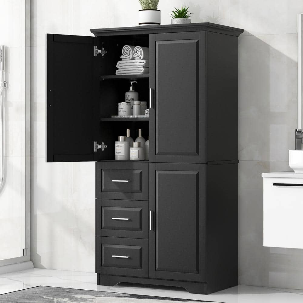 Modern 32.6 in. W x 19.6 in. D x 62.2 in. H Black Linen Cabinet Tall ...