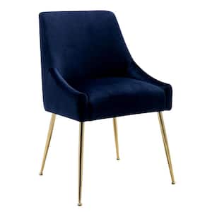 Trinity Navy Blue Upholstered Velvet Accent Chair With Metal Legs