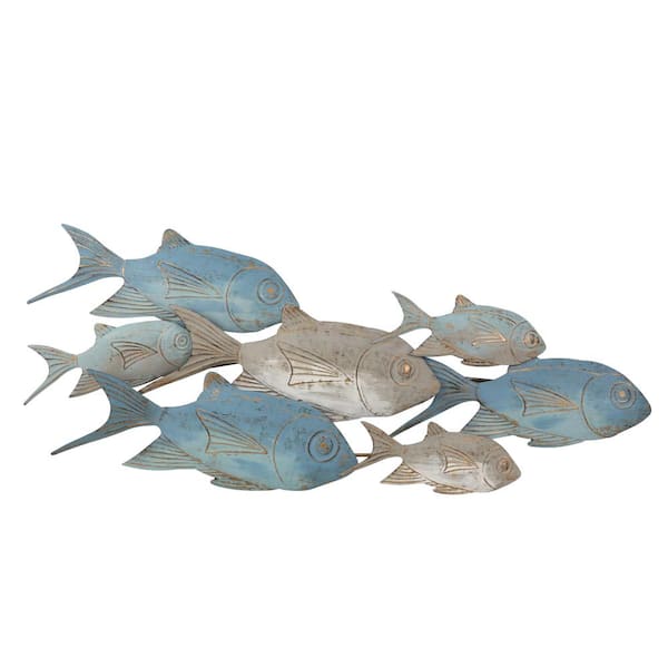 41 in. x 17 in. Metal Blue School of Fish Wall Art