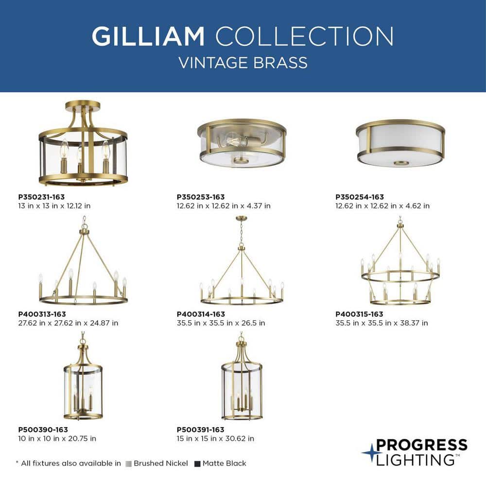 Gilliam Vintage Brass Flush Mount with Clear Curved Glass