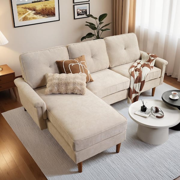 Allwex Zephyr 87 in. Straight Arm 2-Piece Polyester Modern L-shape Modular Sectional Sofa in Beige with Left Chaise