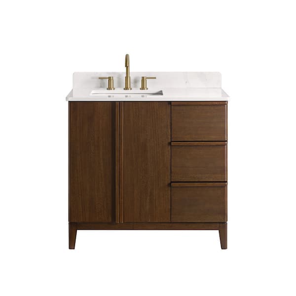 Sellan 37 in. Single Sink Dark Walnut Bath Vanity with Calacatta White Quartz Top (Assembled)