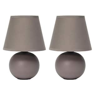 8.66 in. Gray Traditional Petite Ceramic Orb Base Table Lamp Set with Matching Tapered Drum Fabric Shade (2-Pack)