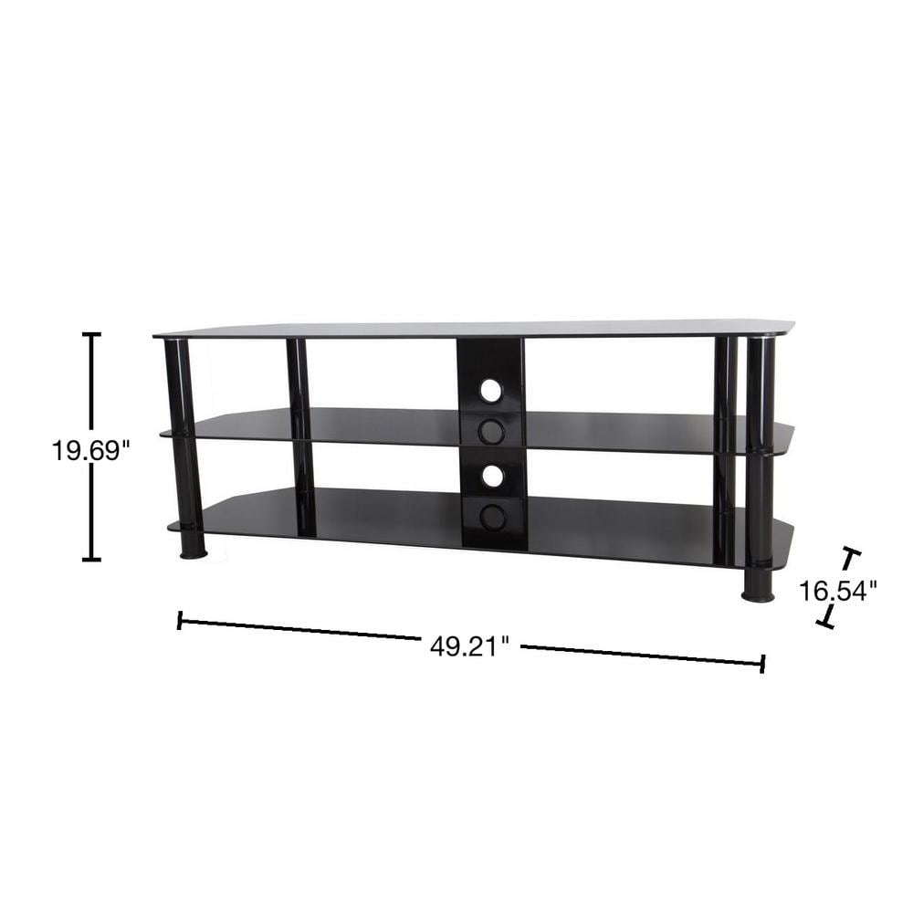 Black Stainless Steel Corner TV Stand with Glass Shelves