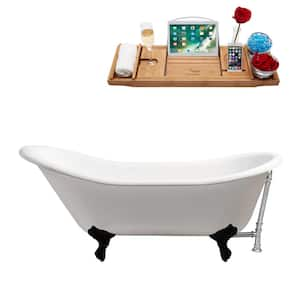 67 in. x 30 in. Cast Iron Clawfoot Soaking Bathtub in Glossy White with Matte Black Clawfeet and Polished Chrome Drain