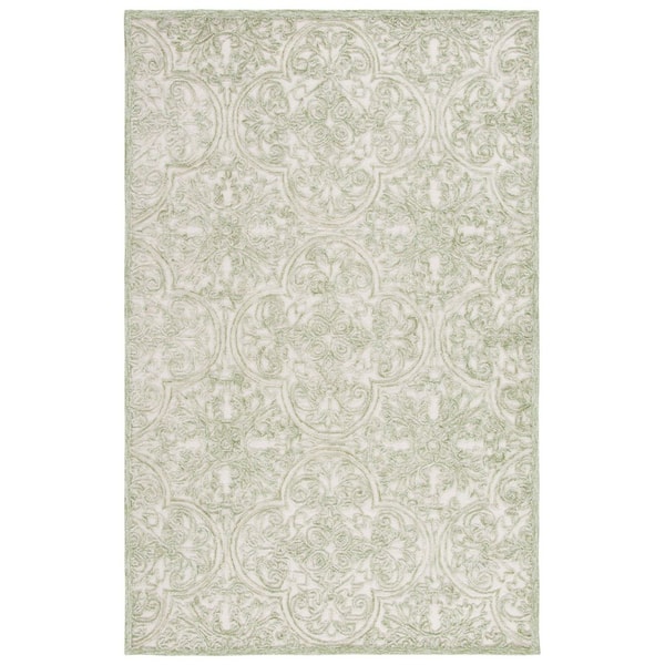 Martha Stewart 2 ft. x 4 ft. Ivory/Green Floral Ornate Area Rug