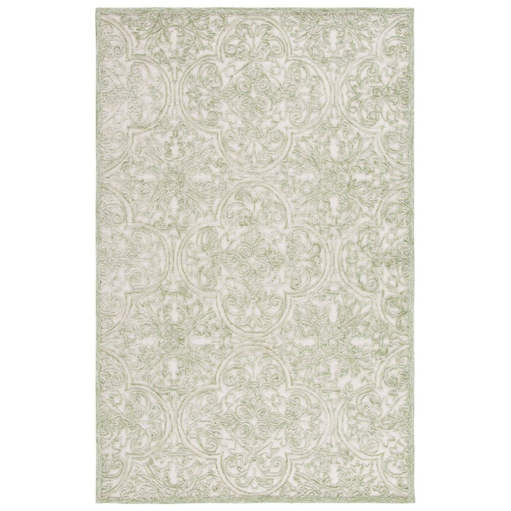 Ivory and Green 9' x 12' Handmade Tufted Wool Area Rug