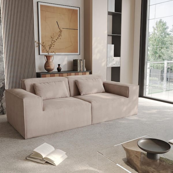 82.62 in. Velvet Modular 2-Piece Corner Sectional Sofa Loveseat in Brown