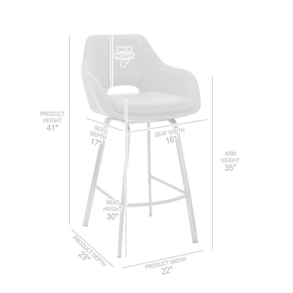 Aura White Faux Leather Swivel Bar Stool with Brushed Steel