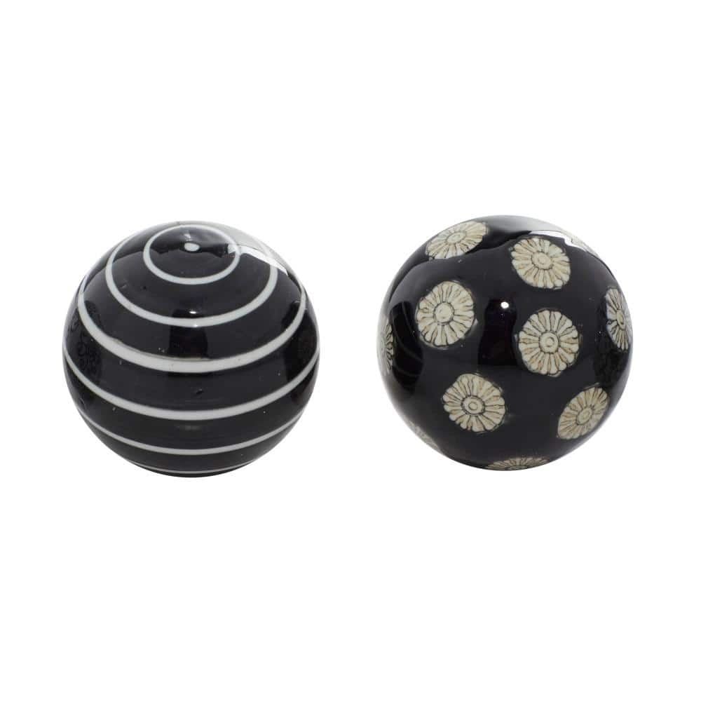 Black and White Ceramic Floral Pattern Vase Filler Set