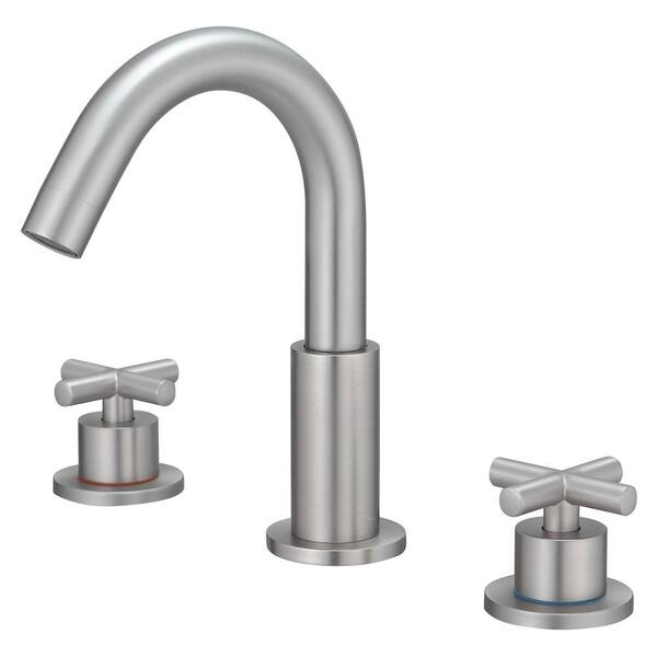 Fapully 8 in. Widespread Double Handle Bathroom Faucet with Drain Kit, Deck Mount Arc 3 Hole Bathroom Faucet in Brushed Nickel