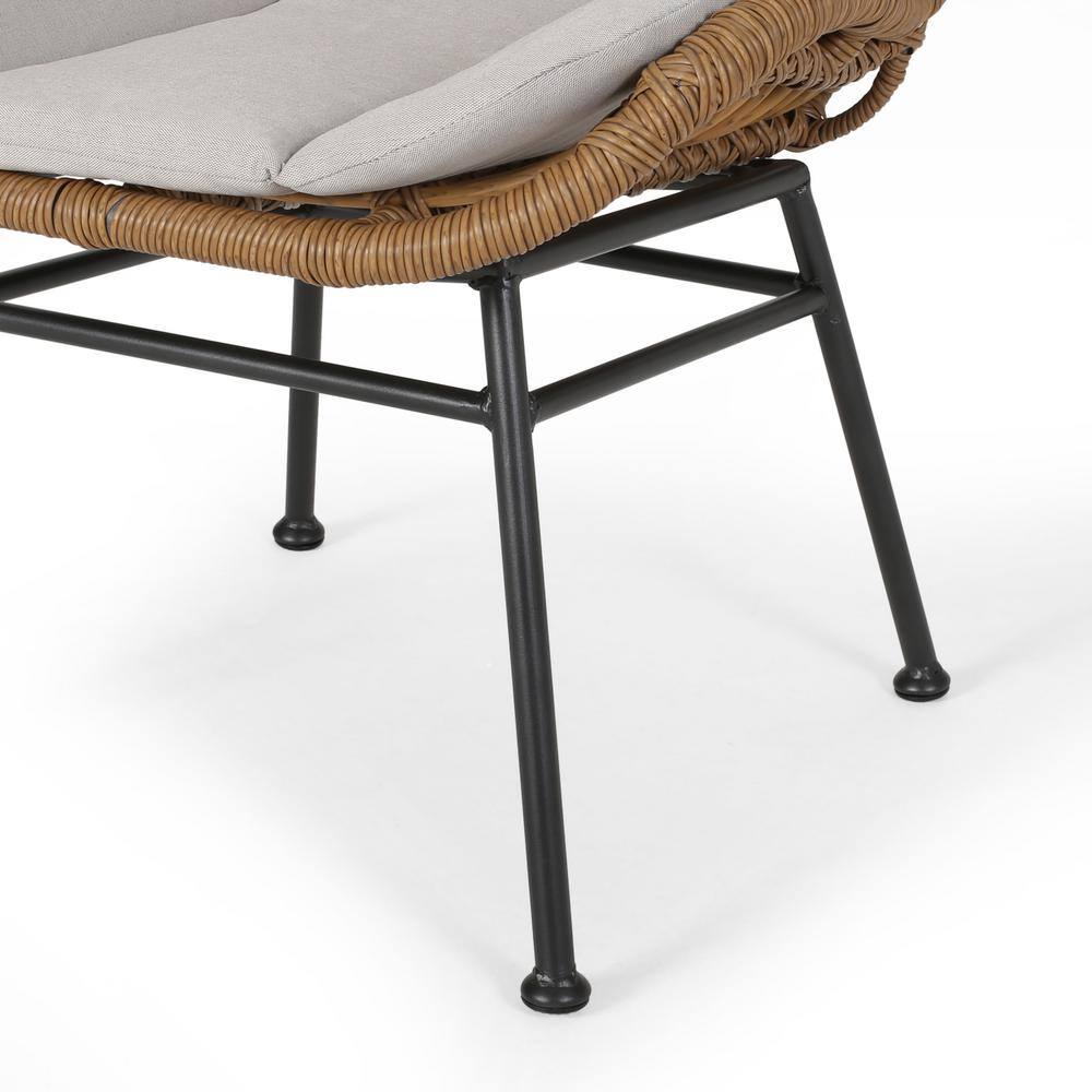 Light Brown Faux Rattan Armless Patio Chairs with Beige Cushions