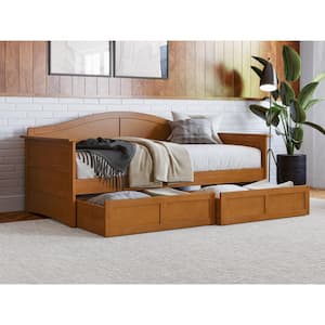 Acadia Light Toffee Natural Bronze Twin Solid Wood Daybed with Set of 2 Bed Drawers