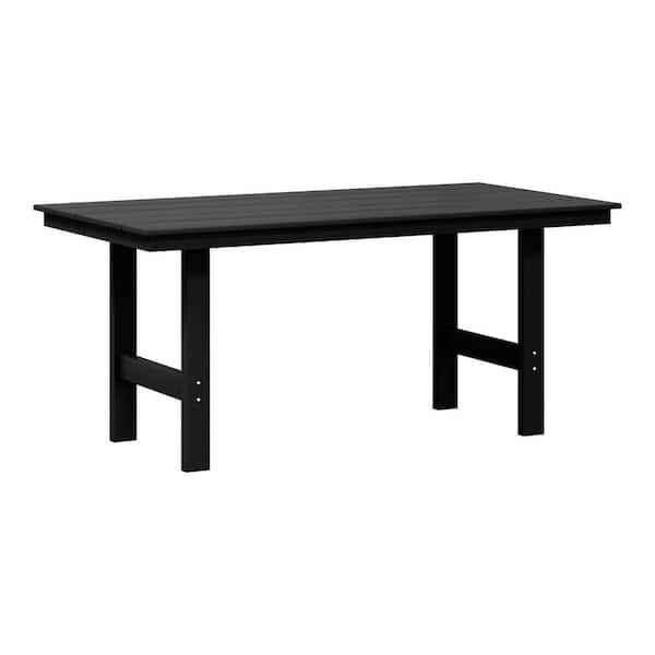 Shoreside Plastic All-Weather 66" x 34" Rectangular Outdoor Patio Dining Table, Black