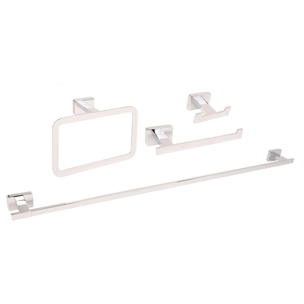 Chicago Series 4-Piece Bath Hardware Set with 34 in. Towel Bar in Polish Ni