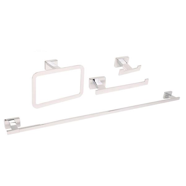 Dyconn Chicago Series 4-Piece Bath Hardware Set with 34 in. Towel Bar in Polish Nickel