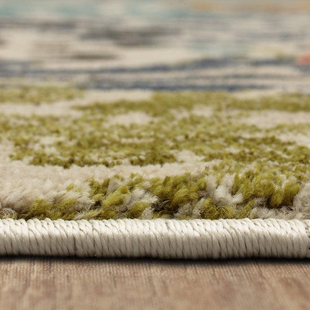 Gray Multicolor Floral Synthetic Stain-Resistant Rectangular Area Rug