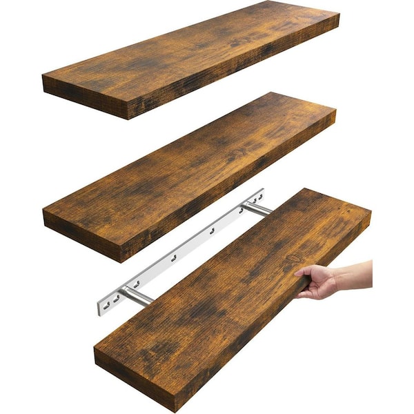 Unbranded 22.5 in. W x 6.7 in. D Rustic Brown Floating Shelves, Decorative Wall Shelf (Set of 3)
