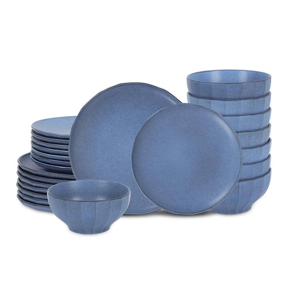 STONE LAIN Rio 24-Piece Blue Stoneware Dinnerware Set (Service for