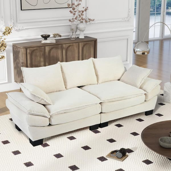 J&E Home 80.3 in. W Square Arm Corduroy Fabric Rectangle Couch Sofa for Apartment in. Beige