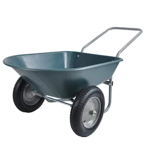 5 cu. ft. Plastic Garden Cart, Dual-Wheel Garden Wheelbarrow, Rolling Utility Dump Cart in Green