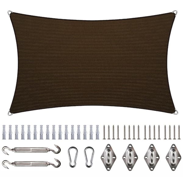 COLOURTREE 8 ft. x 12 ft. Rectangle Pro Ring Sun Shade Sail with Hardware Kit-Brown