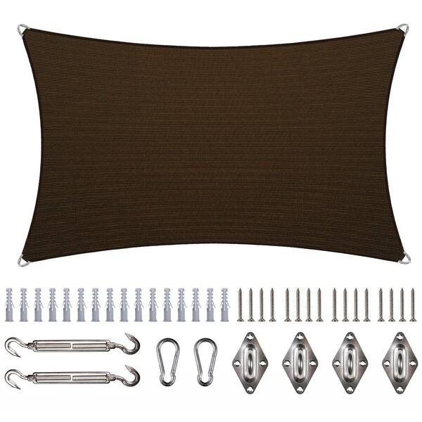 COLOURTREE 20 ft. x 24 ft. Rectangle Pro Ring Sun Shade Sail with Hardware Kit-Brown