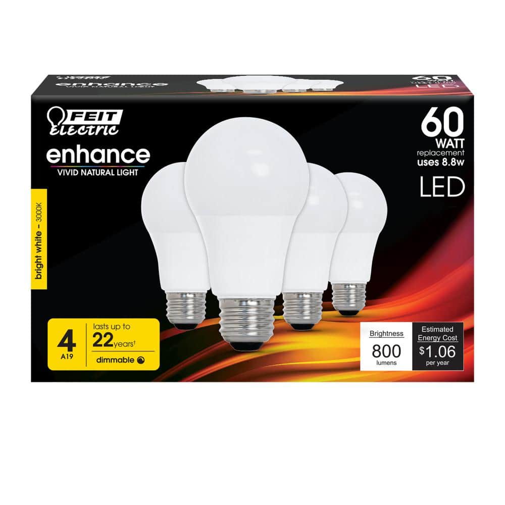 Feit Electric 60W Equivalent Bright White Dimmable LED Bulb 4-Pack