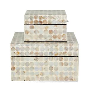 Rectangle Mother of Pearl Handmade Geometric Box with Hinged Lid (Set of 2)