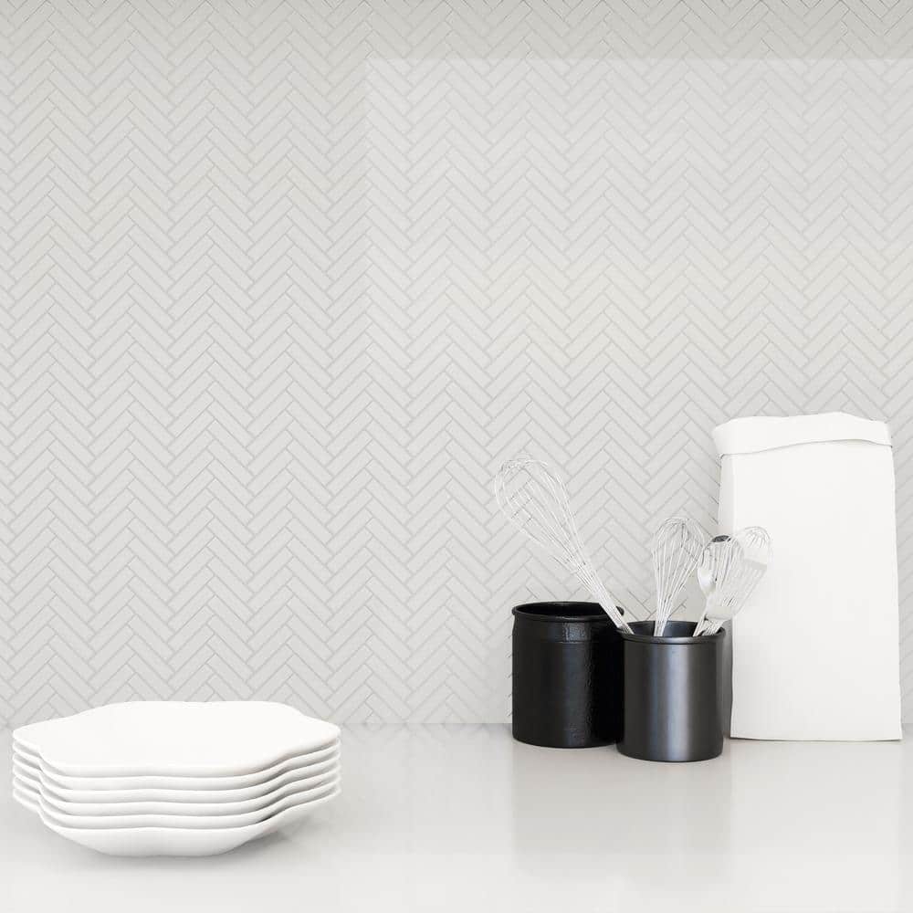 White Herringbone 11x11 Glossy Porcelain Mosaic Tile