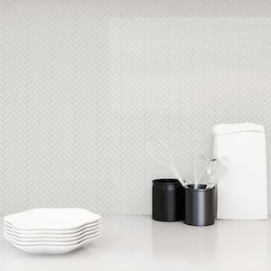 Motif Herringbone White 11.14 in. x 11.14 in. Glossy Porcelain Mosaic Floor and Wall Tile (0.86 sq. ft./each)