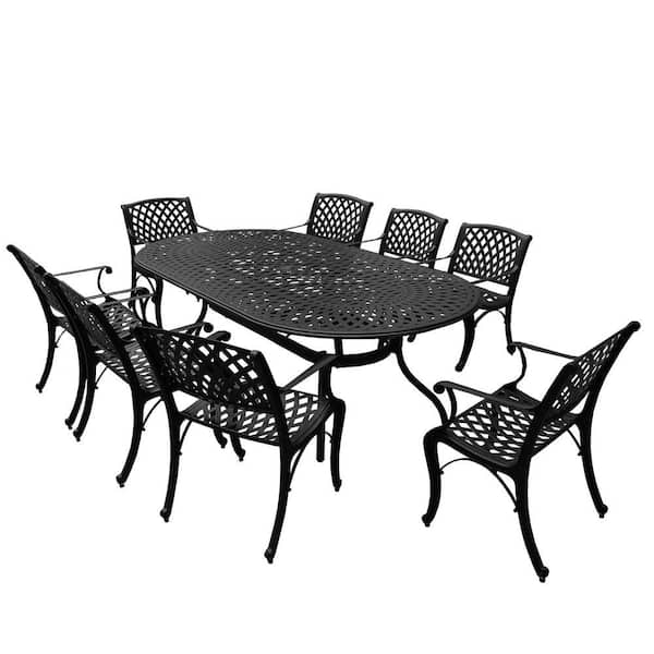 Black 9-Piece Aluminum Outdoor Oval Dining Height Outdoor Dining Set