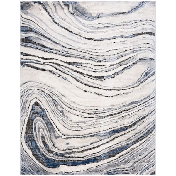 Petra 8 ft. x 10 ft. Light Beige/Blue Marble Wavy Area Rug