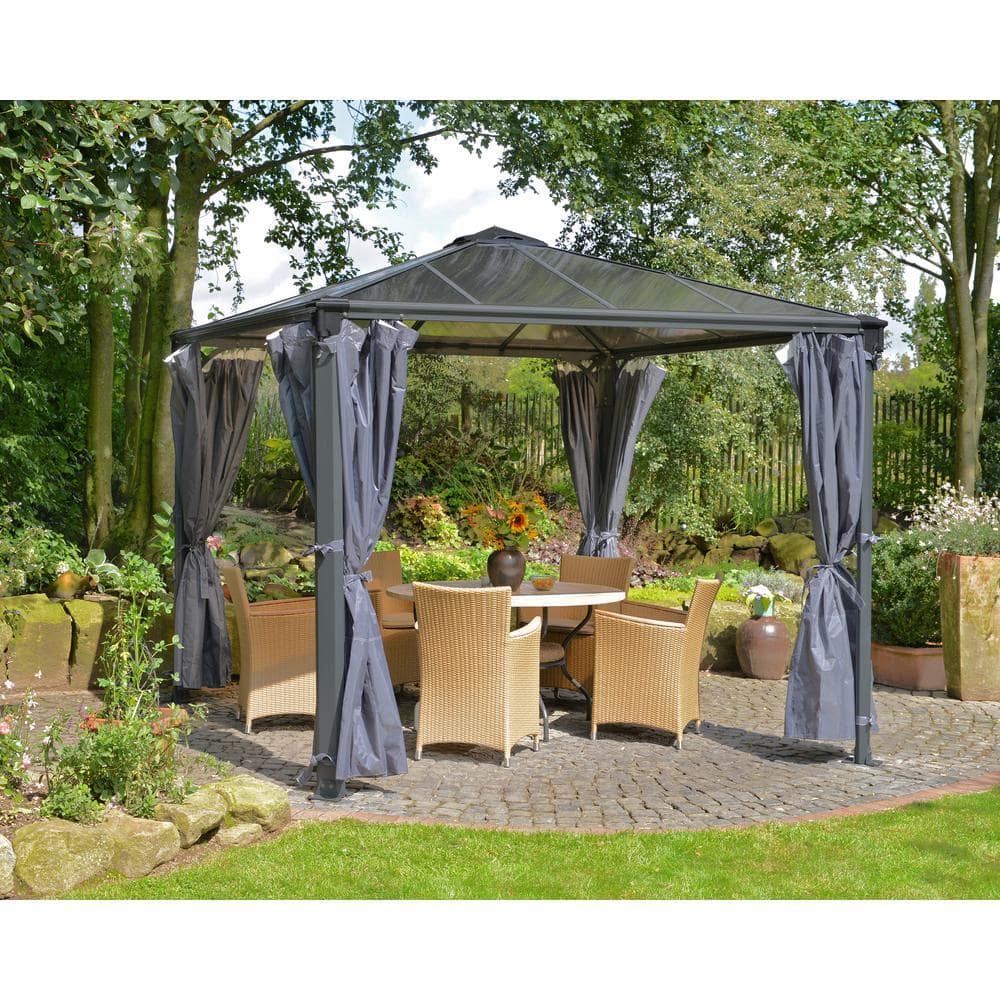 Palermo 10' x 10' Gray Aluminum Gazebo with Bronze Polycarbonate Roof