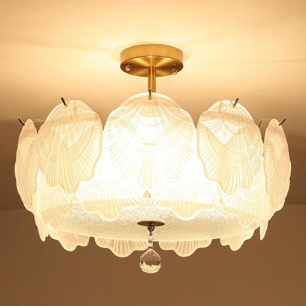 ETONIMERR 19.68 in. 3-Light Brass Boho Coastal Sea Shell
