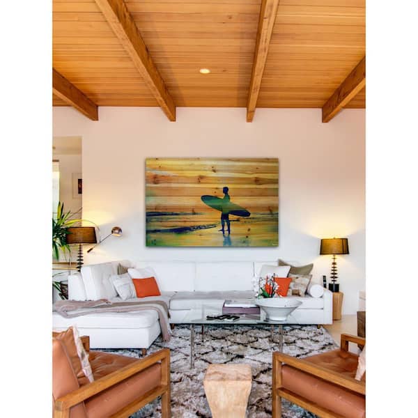 Unbranded 30 in. H x 45 in. W "Surf at Dusk" by Parvez Taj Printed Natural Pine Wood Wall Art