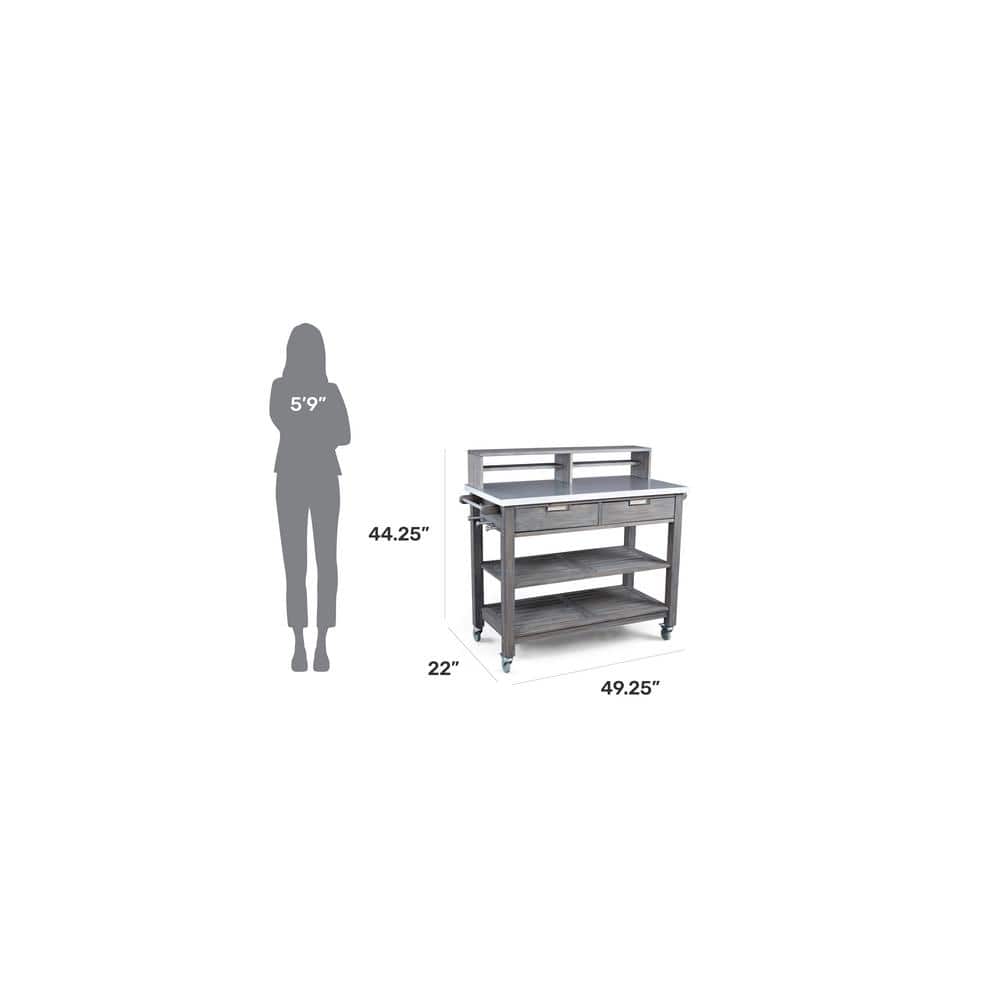 Gray Acacia Wood Potting Bench with Galvanized Steel Top