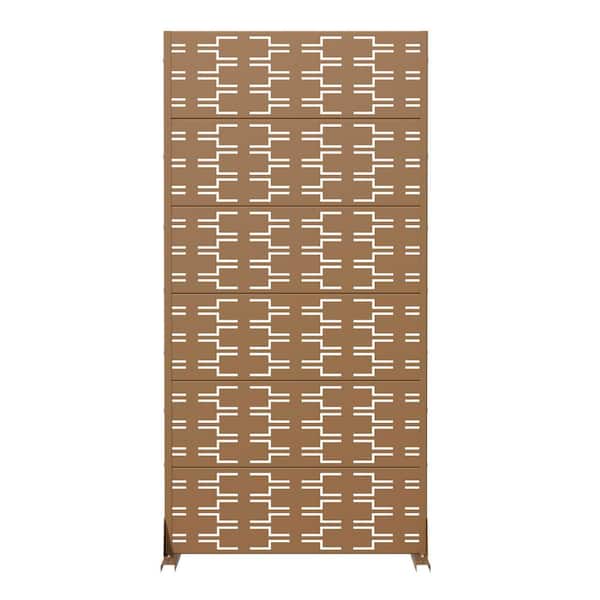 1-Piece 6 ft. x 3 ft. Brown Outdoor Metal Privacy Screen, 6-Panel Brick Pattern Decorative Screen for Patio