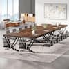 Moronia brown wooden conference table with black chairs in a modern office.