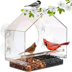 10 in. x 10 in. Outdoor Clear Window Bird Feeder - Clear Window Mount Acrylic Birdhouse for Cat Window Perches