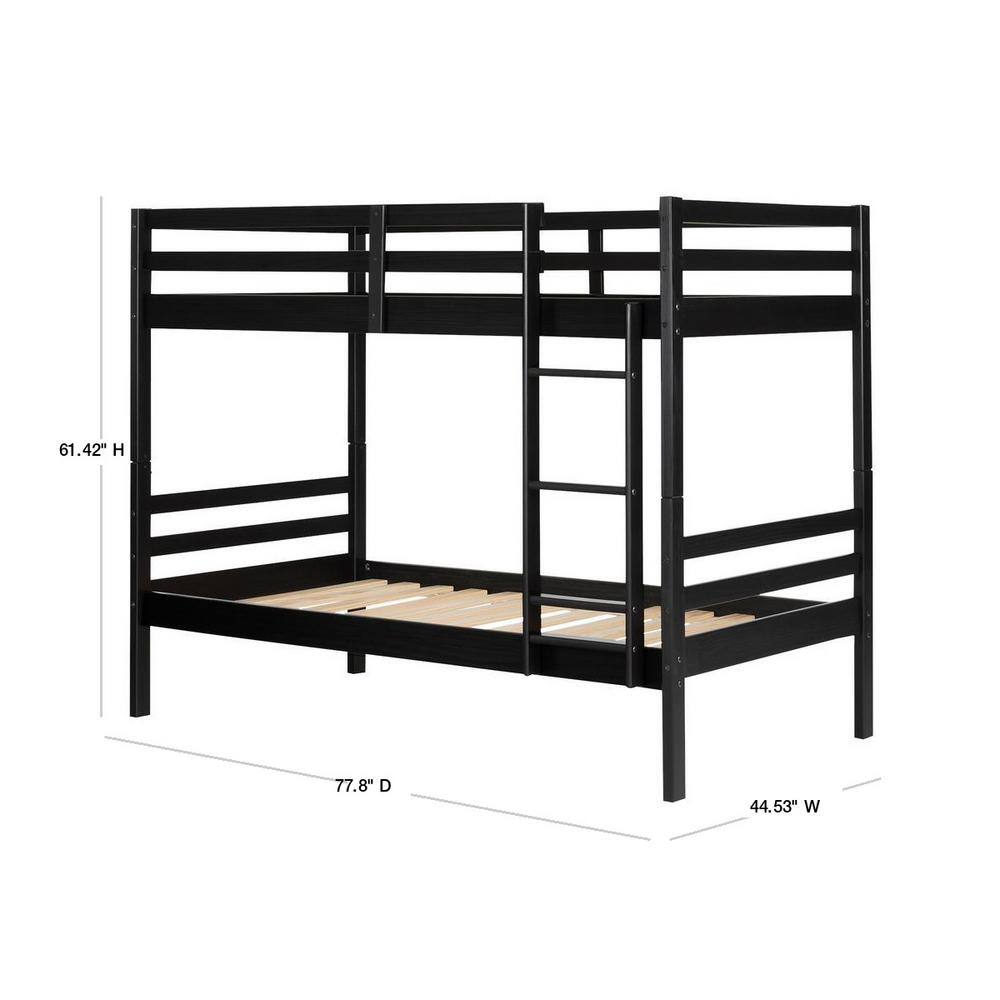 Twin Matte Black Pine Wood Bunk Bed Frame with Headboard