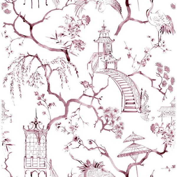 A-Street Prints Serena Purple Plum Chinoiserie Matte Non Woven Wallpaper Sample
