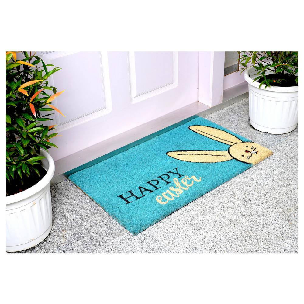 Happy Easter Blue and Beige Coir Outdoor Doormat