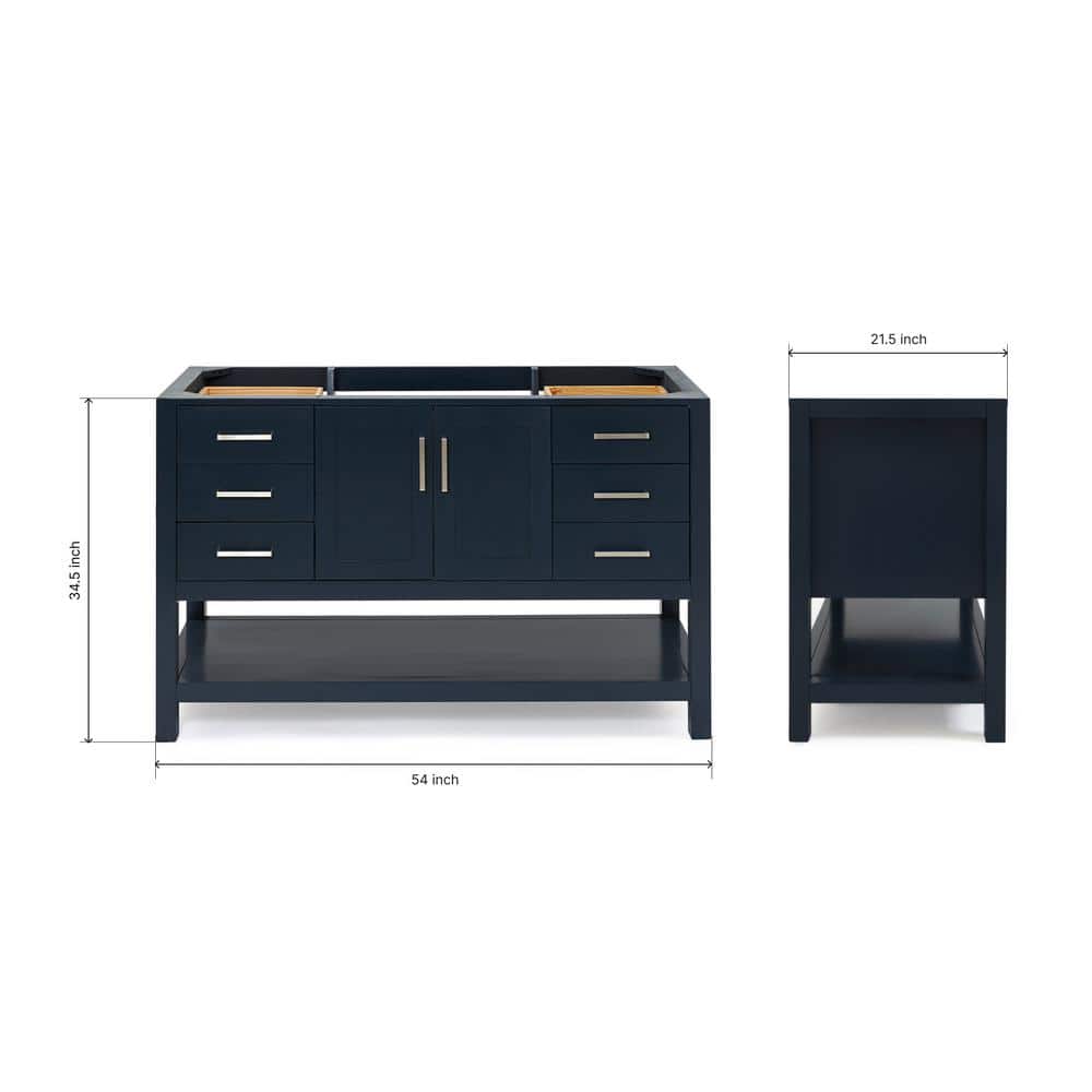 Midnight Blue Solid Wood Single Bathroom Vanity Base, 54"