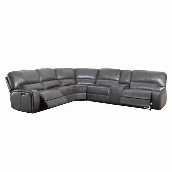 Benjara 117 in. Round Arms Faux Leather L-Shaped Sectional Sofa in Gray
