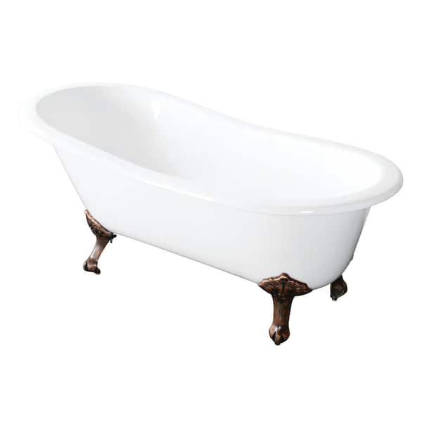 Aqua Eden 54 in. Cast Iron Slipper Clawfoot Bathtub in White with Feet in Naples Bronze
