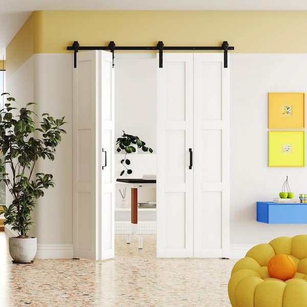 60 in. x 84 in. (30'W' x 2) White, 3 Panel Finished, Paneled MDF, Bi-Fold Style Sliding Barn Door with Hardware Kit
