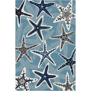 Mira Blue 7 ft. x 10 ft. Star Nautical Hand-Made Area Rug